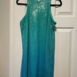 Sleeveless Teal Sequin Mini Dress